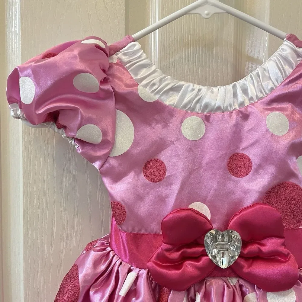 Disney Minnie Mouse Costume Dress Pink Glitter Polka Dots Bow Girls Size 3